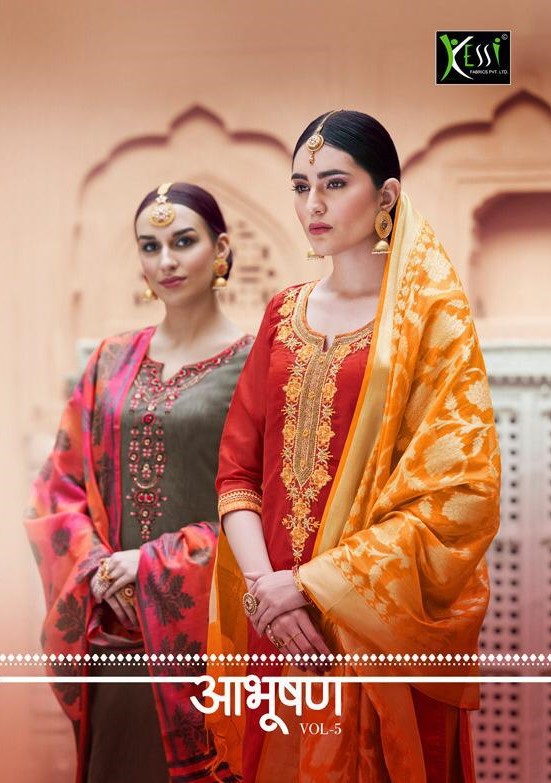 Kessi fabrics Aabhushan vol 5 designer work silk chanderi suits catalog