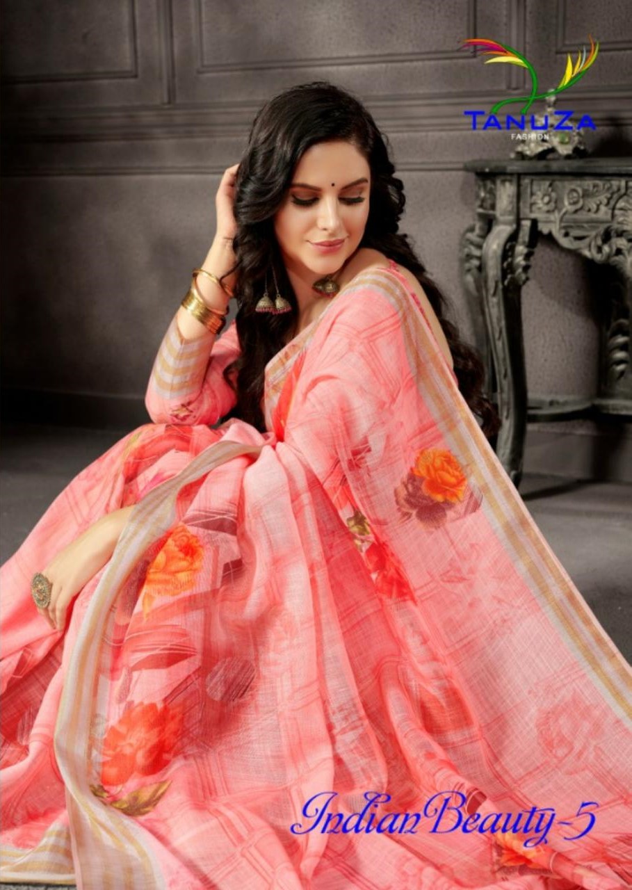 Tanuza Fashion indian Beauty vol 5 Linen Print sarees wholesale Price