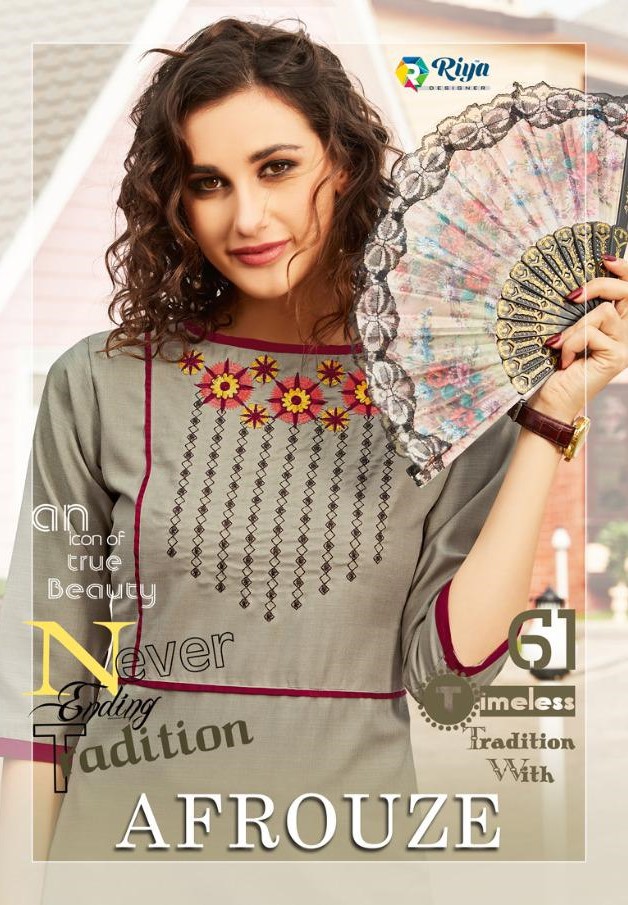 Riya Designer Afrouze Embroidery Stylish Latest Kurti catalog Supplier