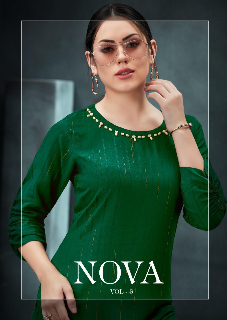 S More Nova Vol 3 Fancy rayon Straight Cut kurti Catalog Wholesale price