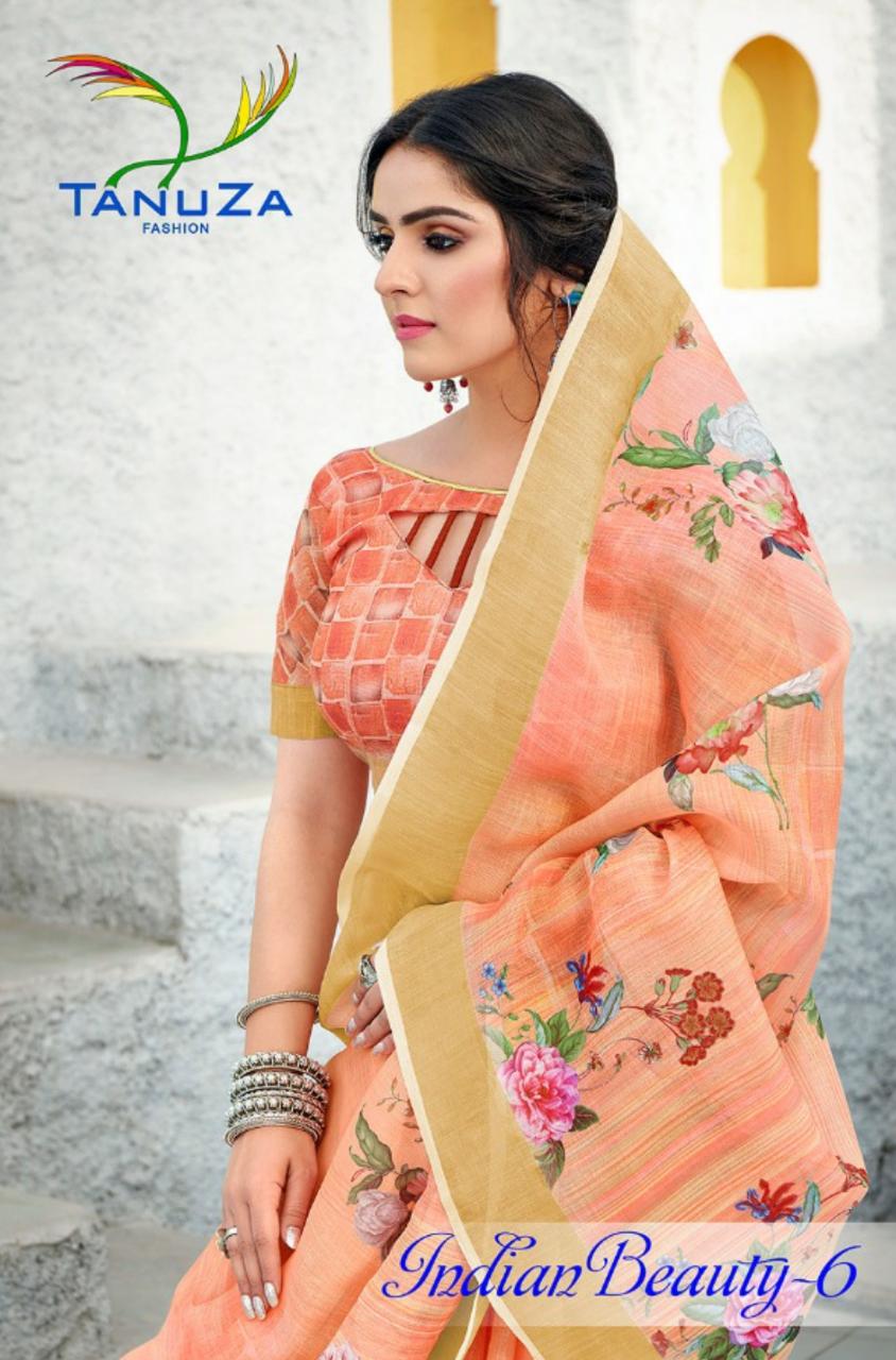 tanuza Indian Beauty Vol 6 Digital print Linen Saree catalog Wholesale Price