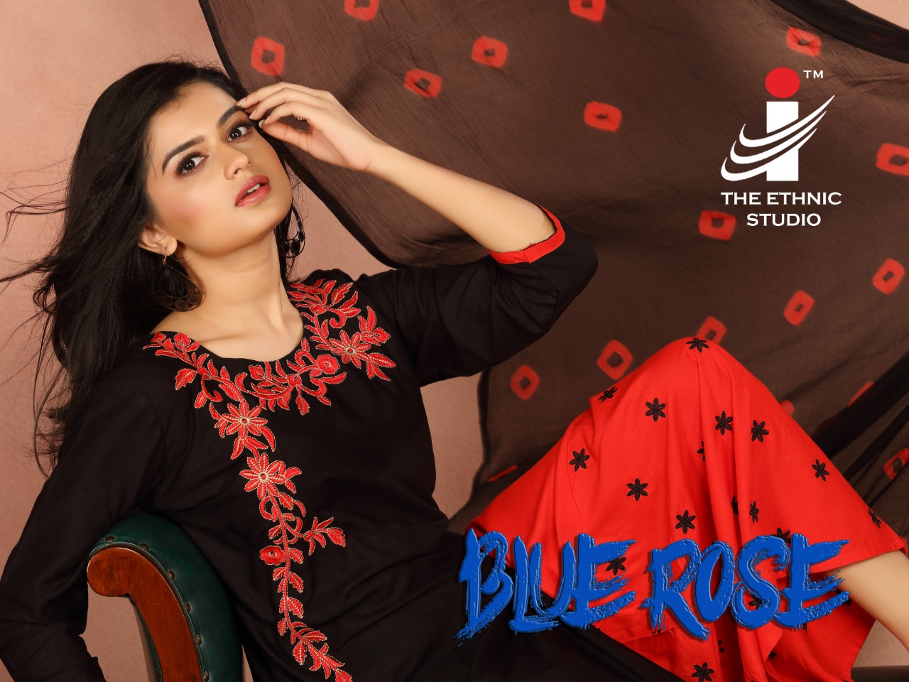The Ethnic Studio Blue Rose readymade plazzo style suit wholesale Price