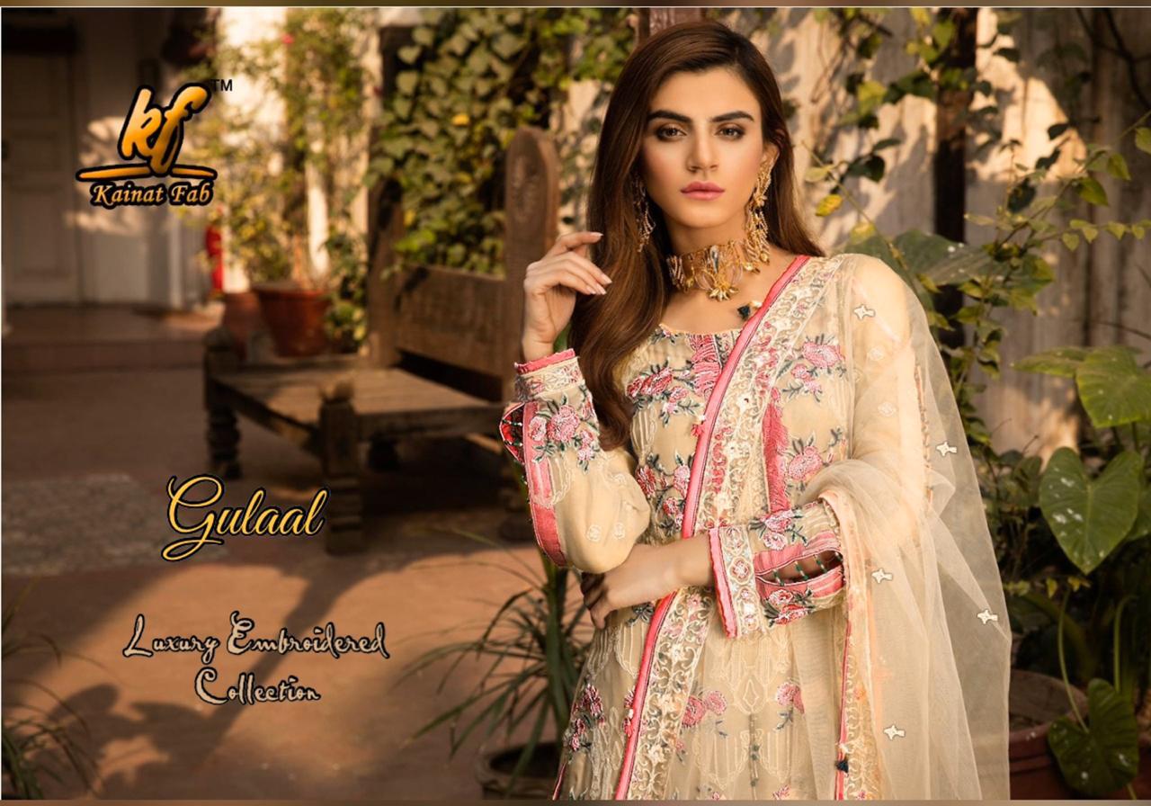 Kainat fab Gulaal net fancy work pakistani Dress Catalog Dealer
