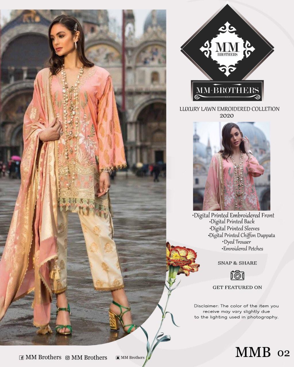 MM Brothers Luxury lawn embroidered collection 2020