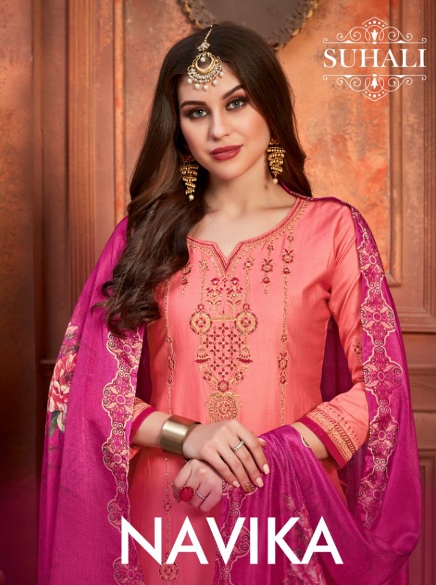 risabh nx Navika by suhali straight jam silk suit catalog in store