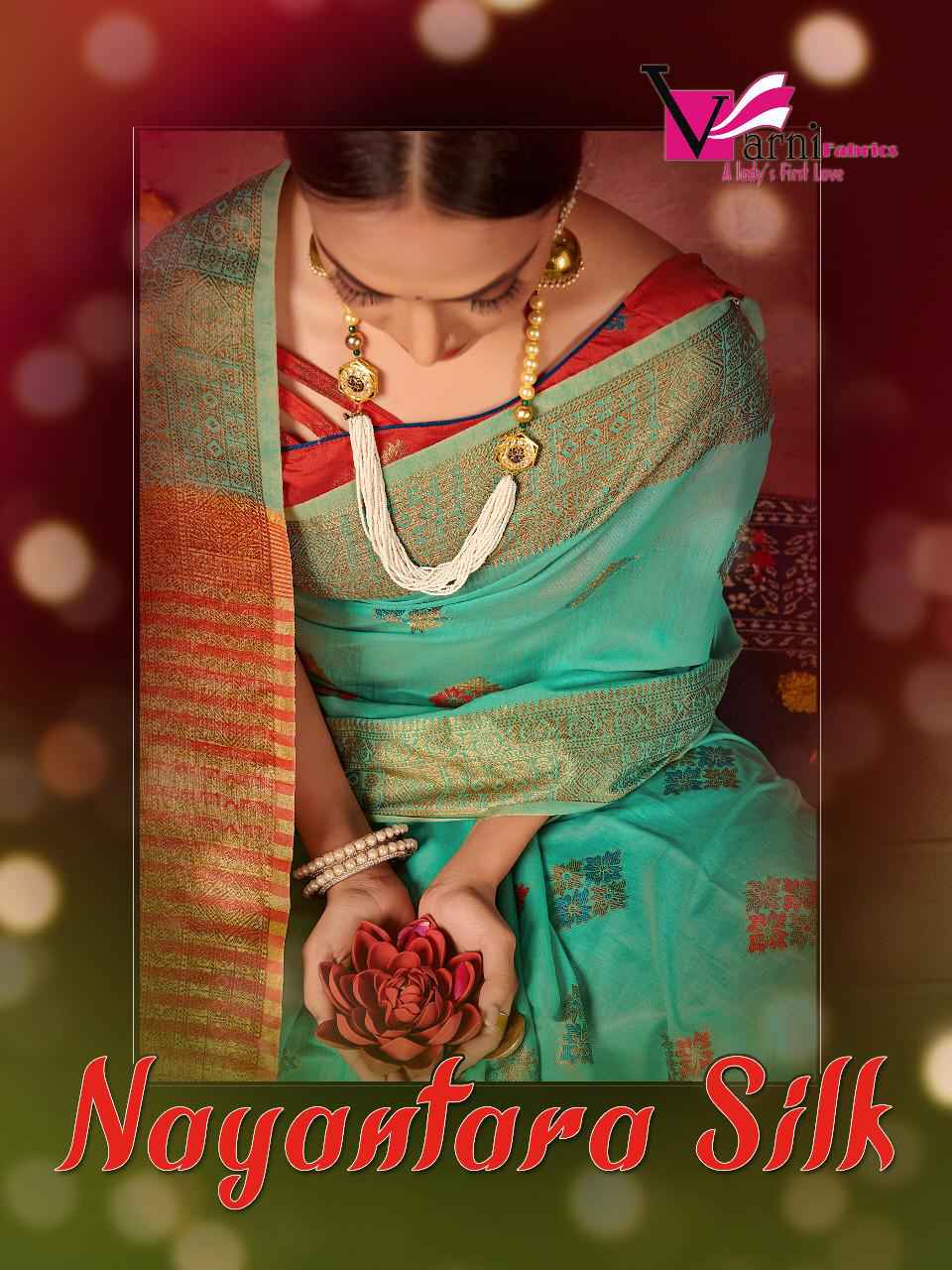 Varni Fabrics Nayantara Silk Beautiful Indian saree Catalog Supplier in Surat