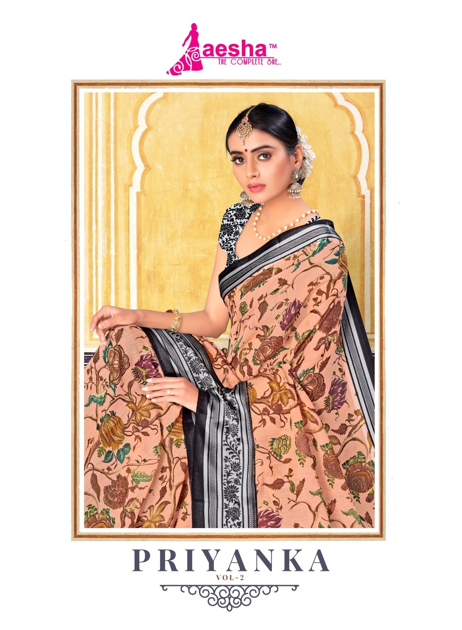 Aesha Priyanka Satin Patta Cotton Indian saree New Catalog in Wholesale