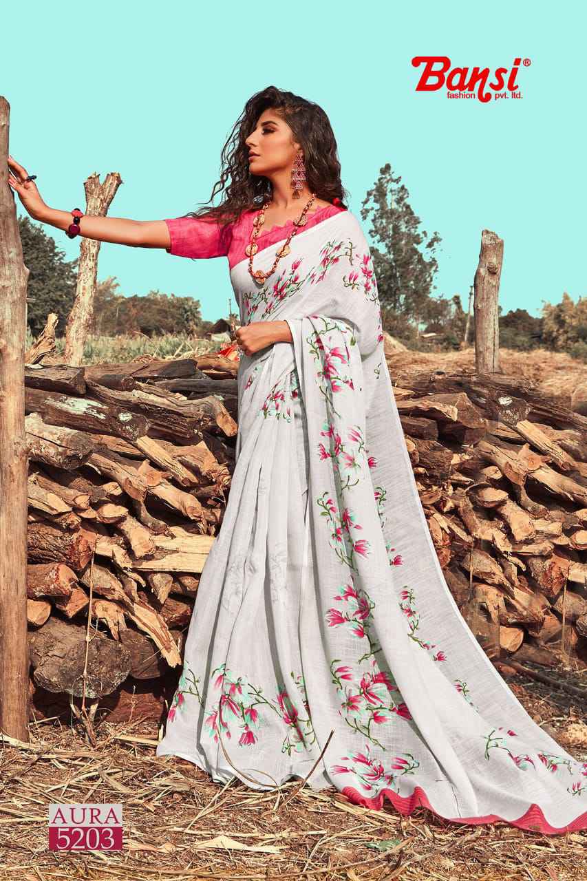 Bansi Aura plain Linen Saree Collection in Surat