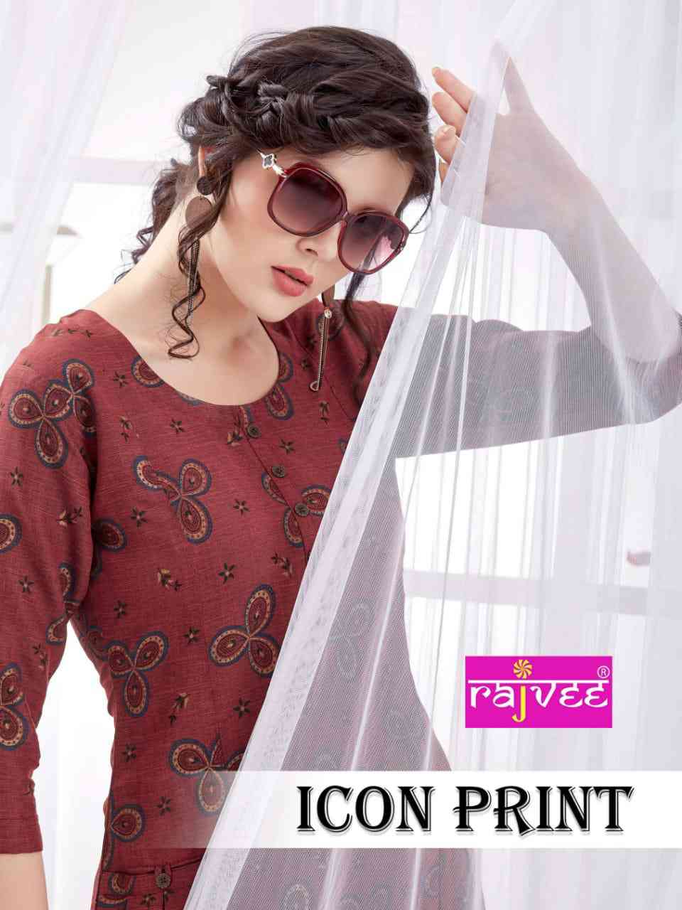Rajvee Icon Print Rayon Fancy Kurti Collection with Best Price