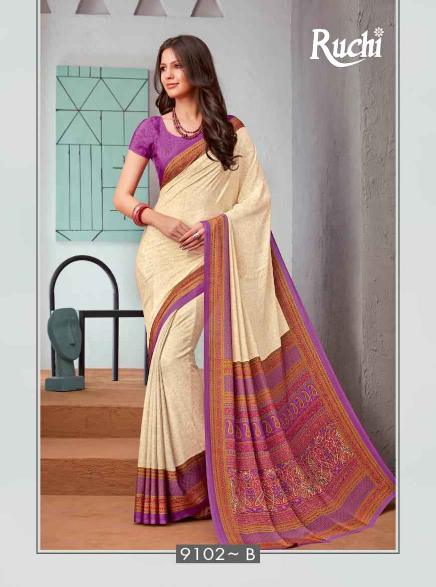 ruchi Virasat Silk Hit Designs printed crepe saree new catalog wholesaler