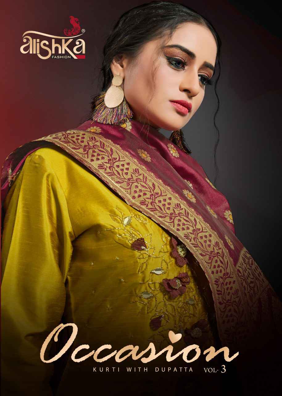 Alishka Occasion Vol 3 Banarasi Dupatta With Silk Kurti Designs