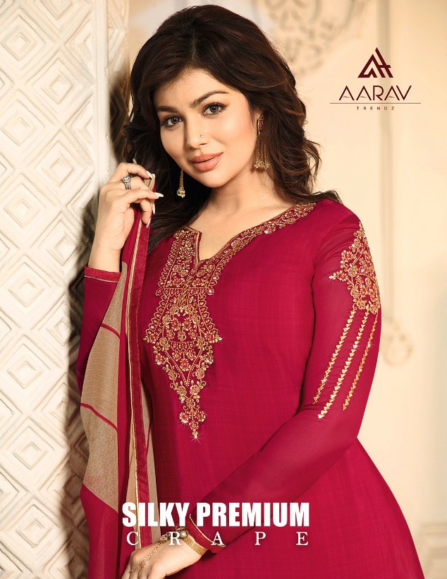 Aarav trends silky premium crepe vol 1 straight salwar suit catalogue wholesale supplier surat