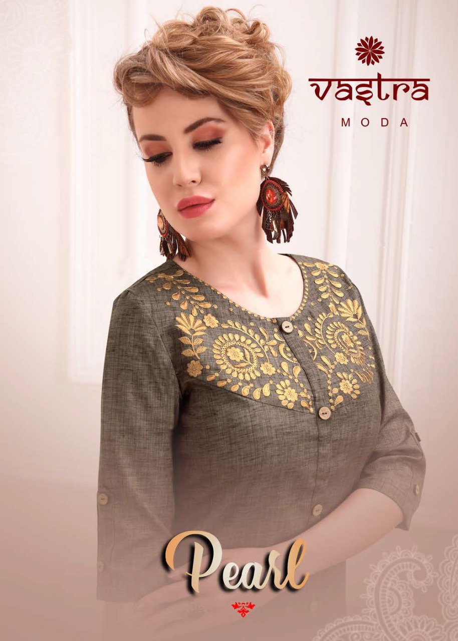 Vastra Moda Pearl Vol 1 Embroidery Cotton Ladies Kurti Catalog Wholesaler Surat