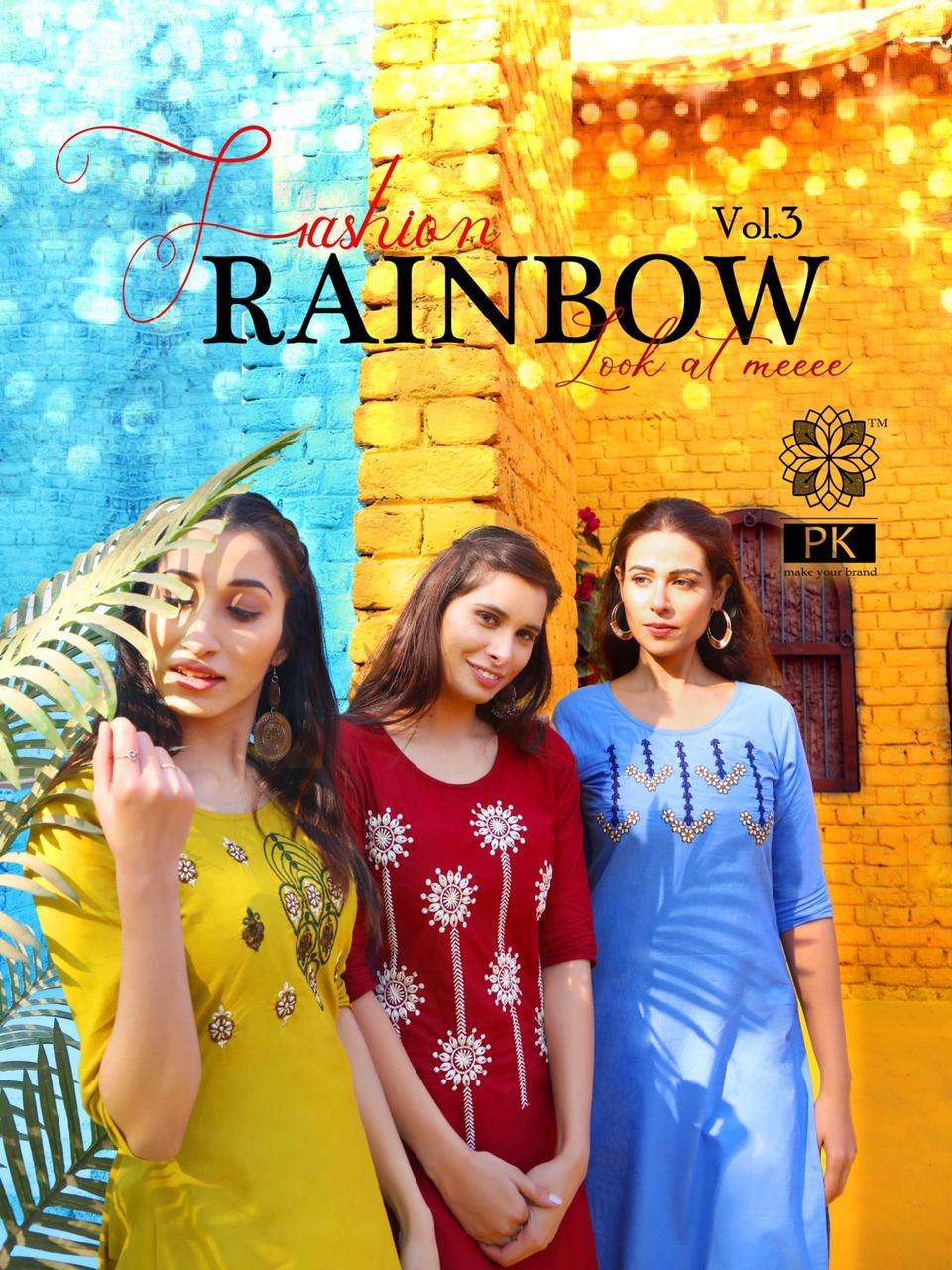PK Fashion Rainbow Vol 3 Fancy Cotton Embroidery Kurti Catalog Supplier