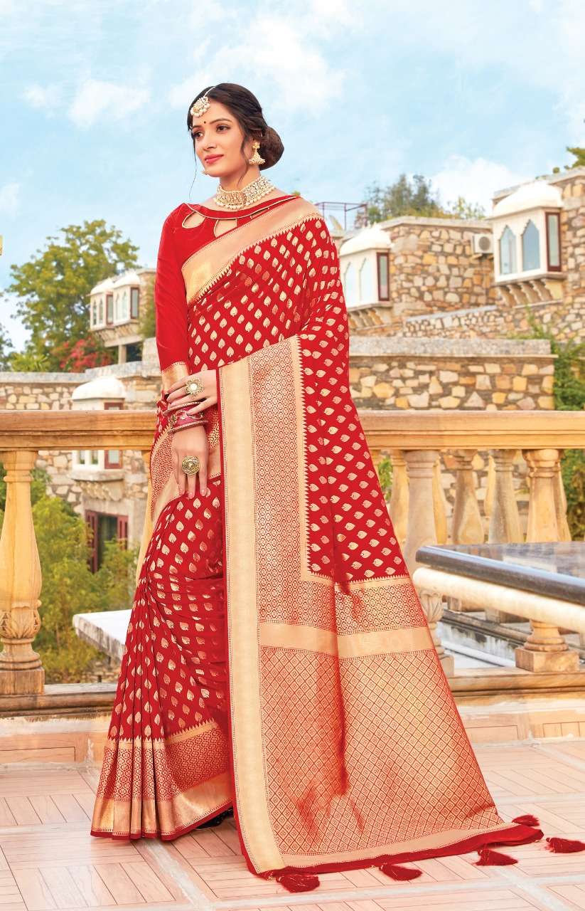 Sangam Red Rose Exclusive Weaving Border Silk Saree Catalog