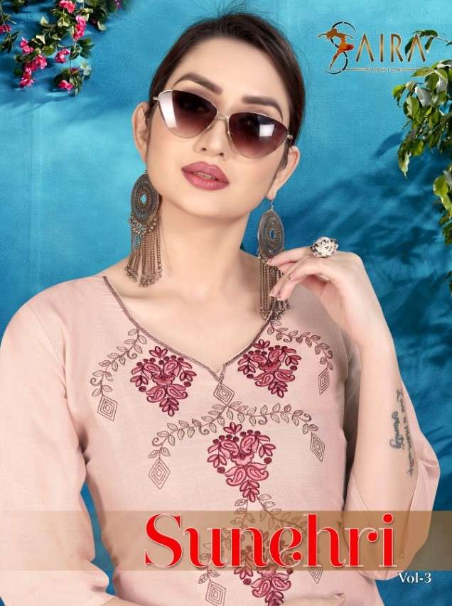 Ram Fashion Saira Sunehri Vol 3 Embroidery Cotton Kurti Designs Collection