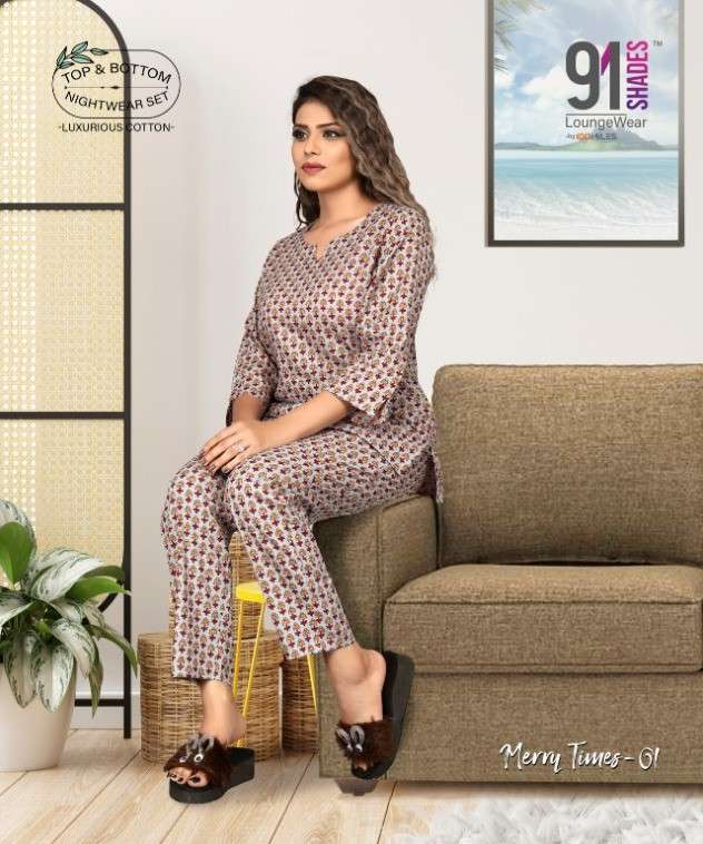 91Shades Merry Times Cotton Printed Night Wear Catalog Wholesale Dealer