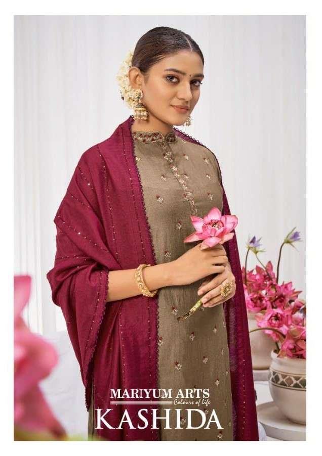 Mariyum Arts Kashida Readymade Silk Salwar Suit Catalog Supplier in Surat