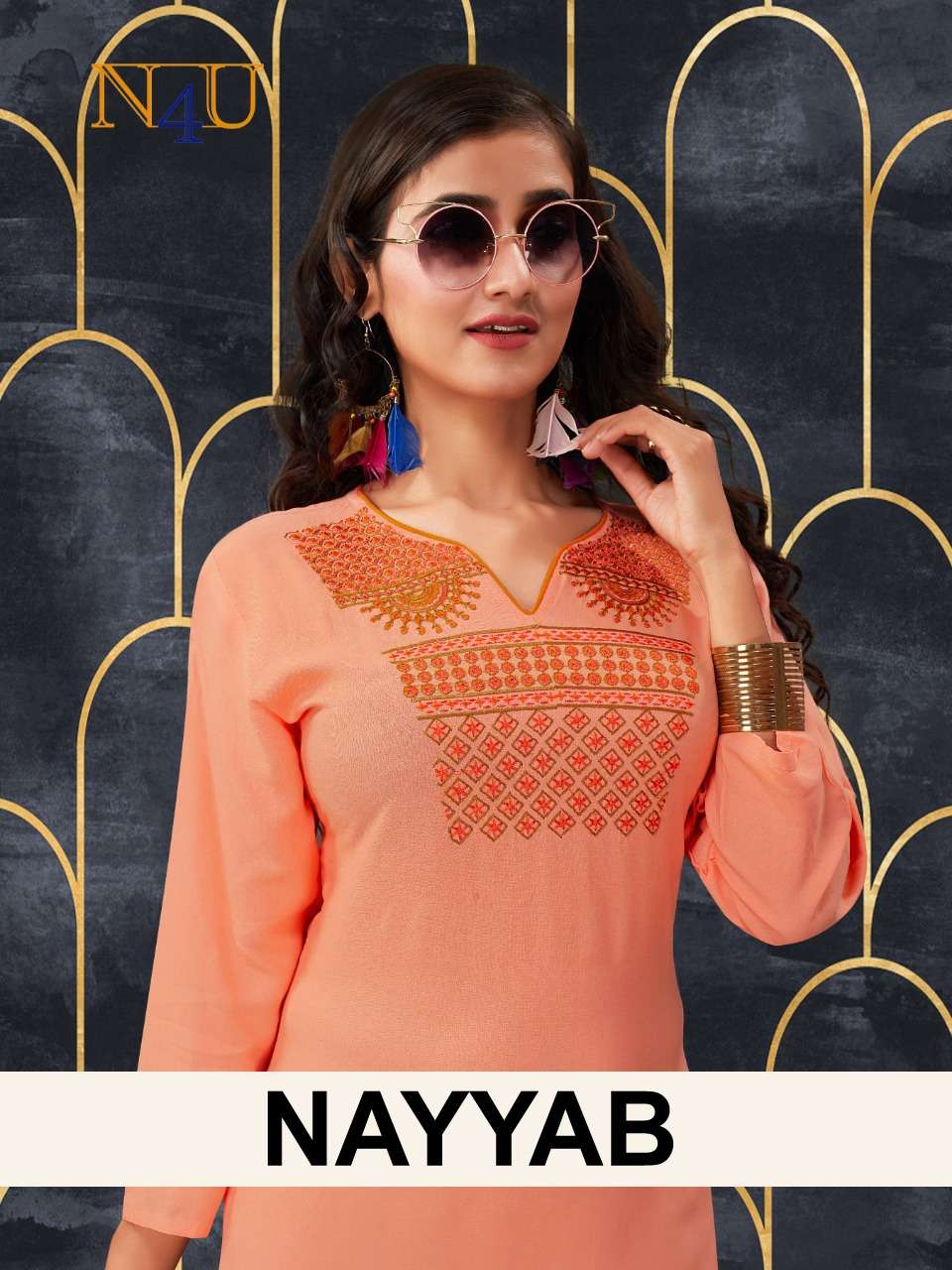 N4U Nayyab Rayon Embroidery Work Kurti Catalog Supplier in Surat