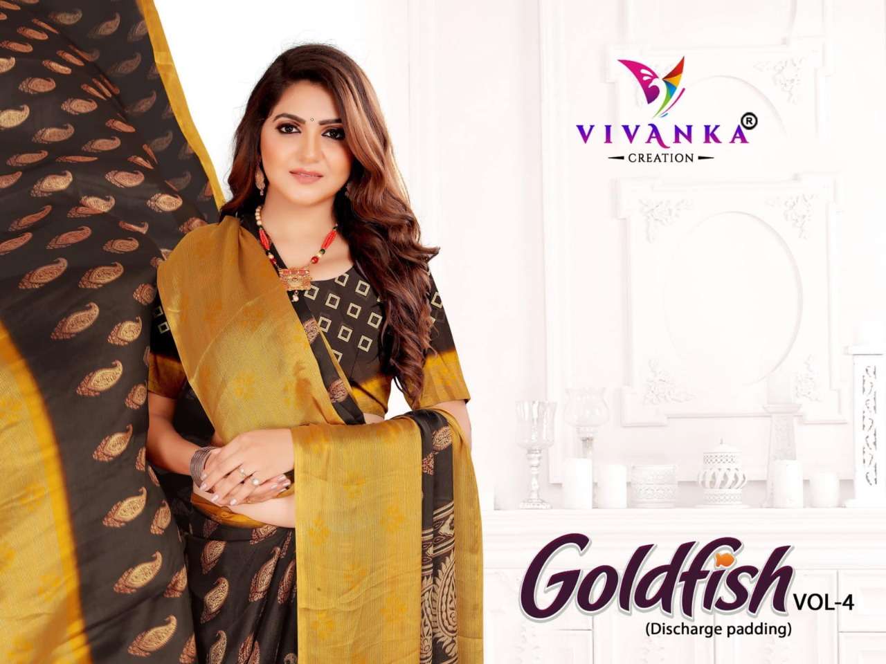 Vivanka Gold Fish Vol 4 Chiffon Saree Catalog Supplier