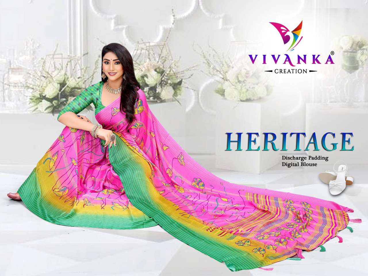 Vivanka heritage Printed Chiffon Saree New Designs At Best rate