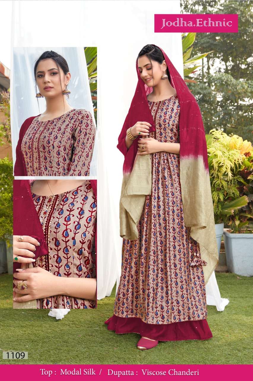 Jodha Ethnic 1109 Traditional Printed Kurti Gown With Dupatta Collection
