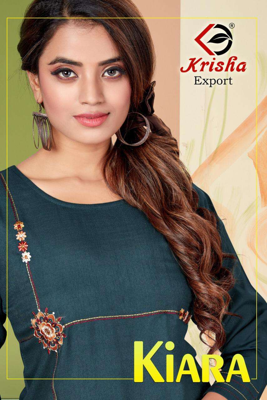 Krisha Export Kiara Fancy Rayon Kurti Catalog Wholesale Price