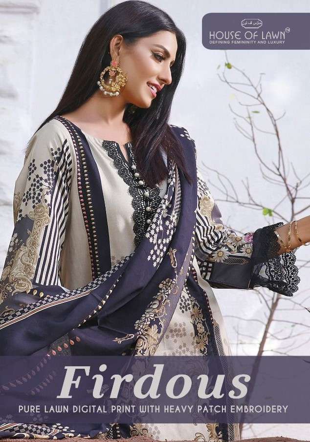 House of Lawn Firdous Embroidery Collection Pakistani Cotton Suit