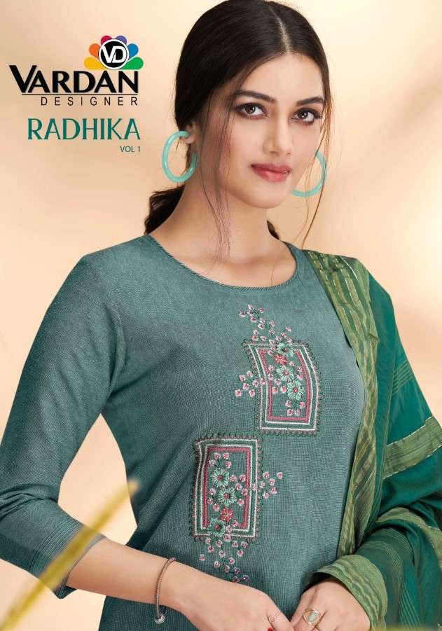 Vardan Radhika Vol 1 Fancy Cotton Kurti Pant Dupatta Set Designs Wholesaler