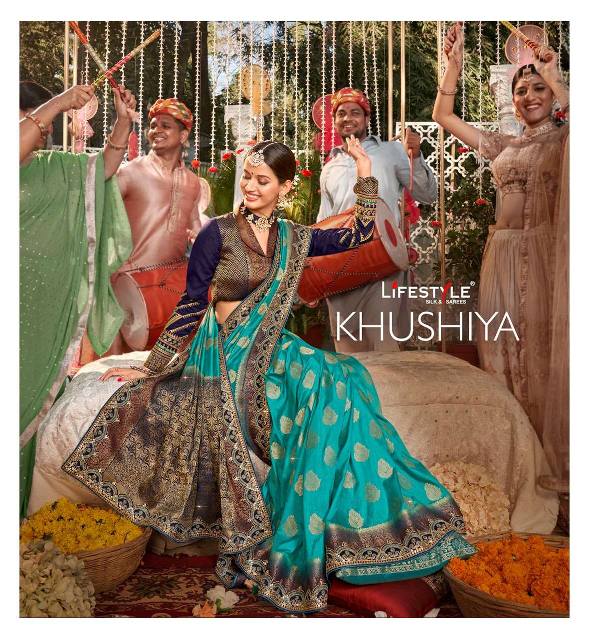 Lifestyle Khusiya Fancy Indian Raw Silk Saree Catalog Wholesaler