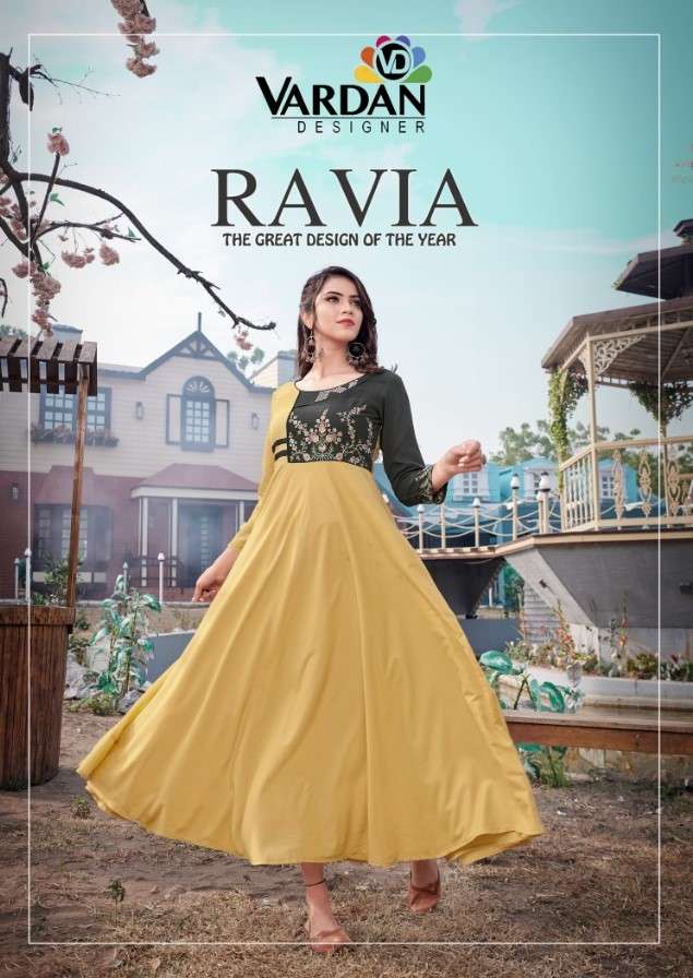 Vardan Ravia Vol 1 Designer Rayon Kurti gown Catalog Wholesaler