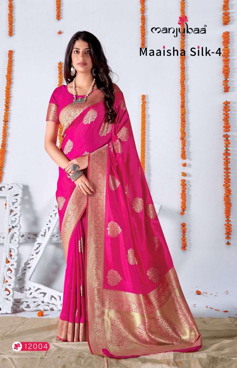Manjuba Maaisha Silk Vol 4 Fancy Banarasi Silk Saree Catalog Supplier