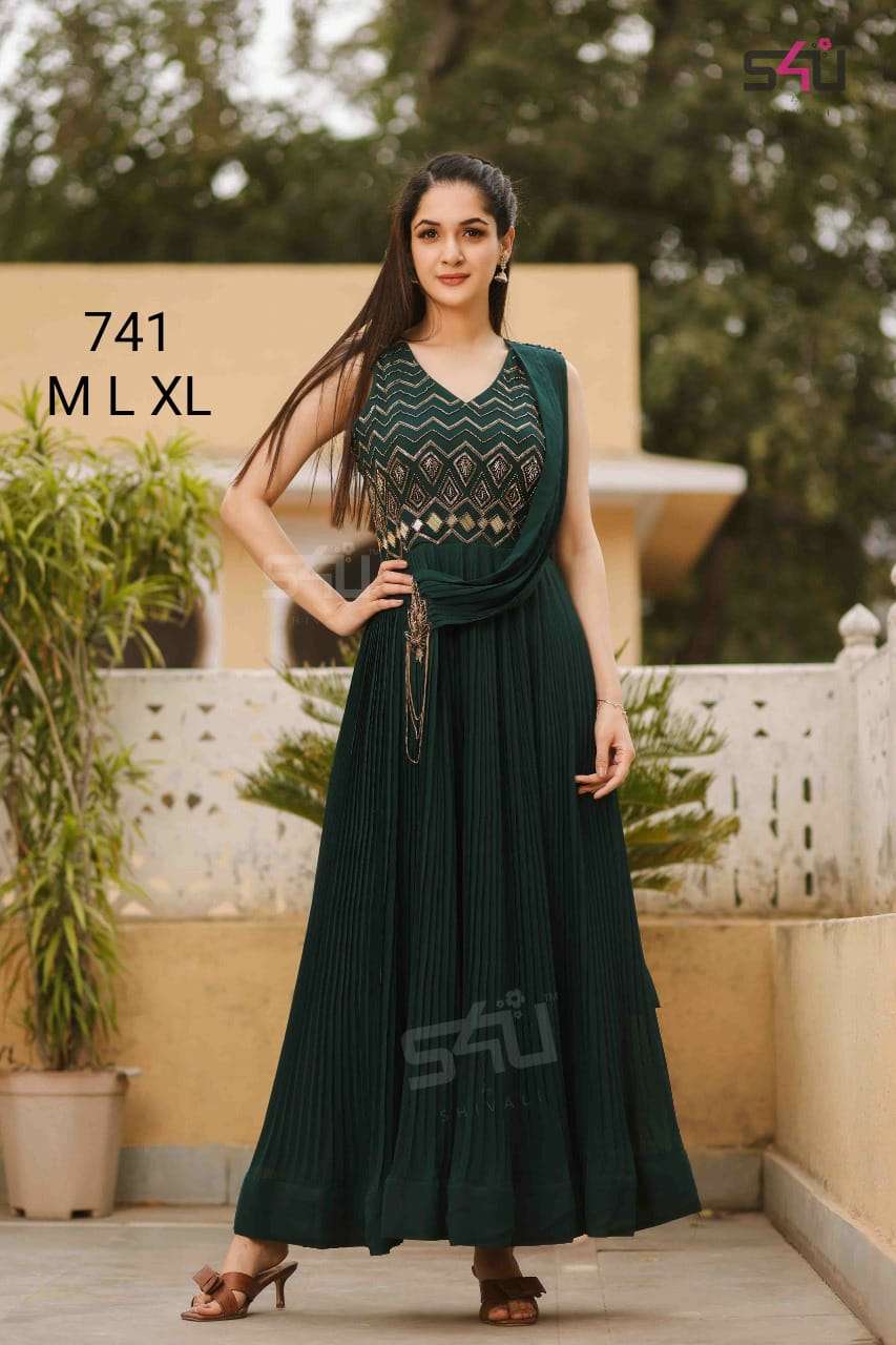 S4U 741 Desinger Long party Wear Readymade Gown new designs