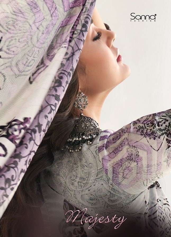 Sanna Majesty Designer Print Muslin Silk ladies Suit Catalog Wholesaler
