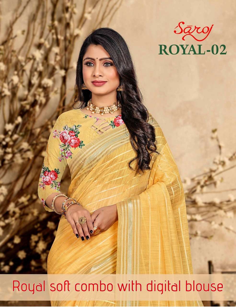 Saroj Sarees Royal Vol 2 Fancy Cotton Linen Saree Catalog Wholesaler
