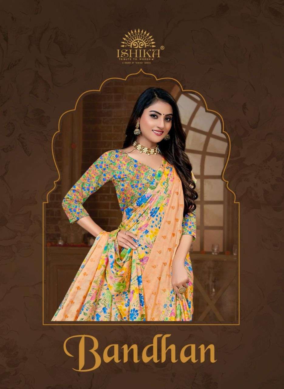Ishika Bandhan Exclusive fancy Chiffon Silk Saree Catalog Wholesaler