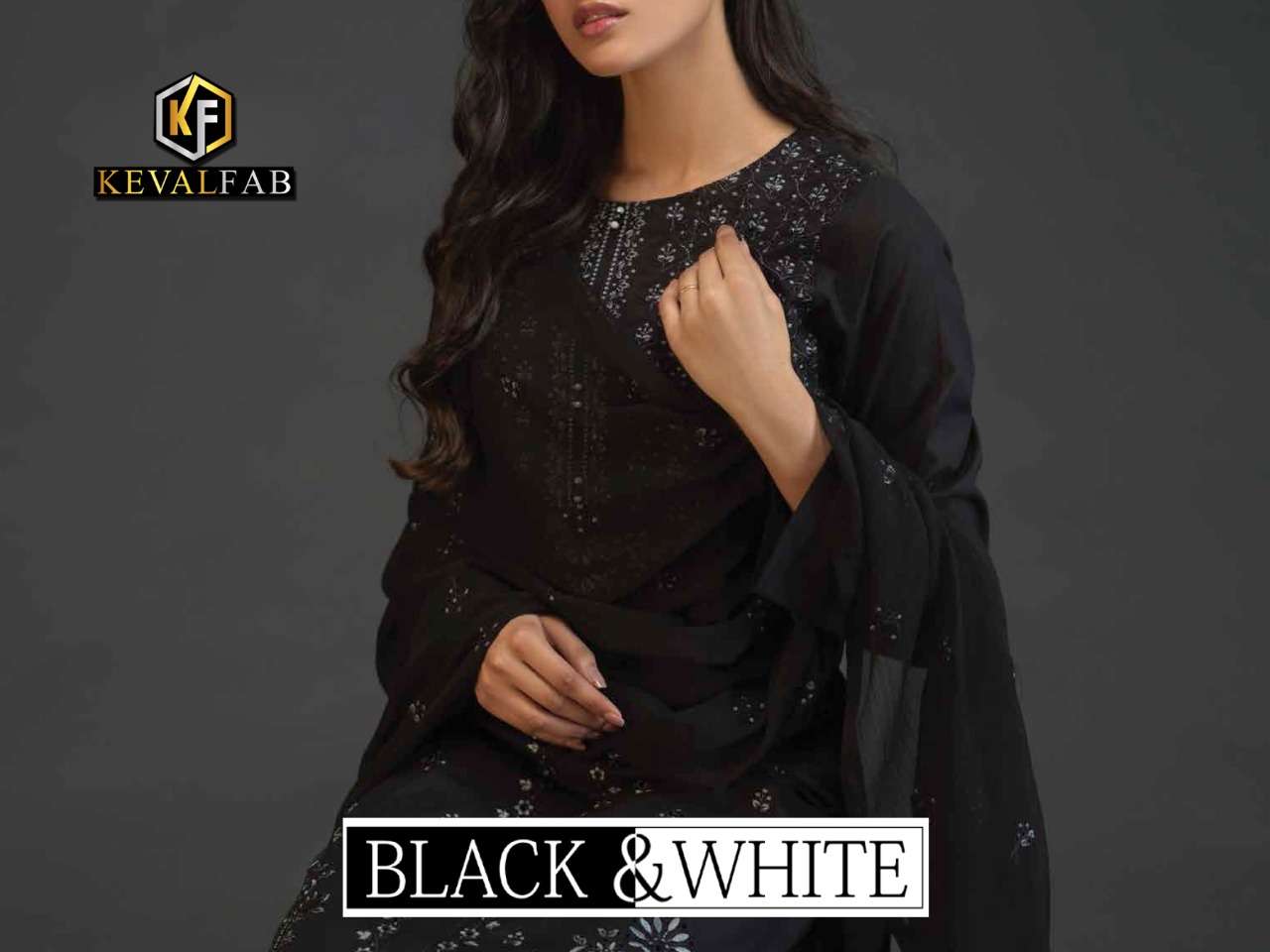 Keval fab Black and White Premium Embroidery Collection Pakistani Suit