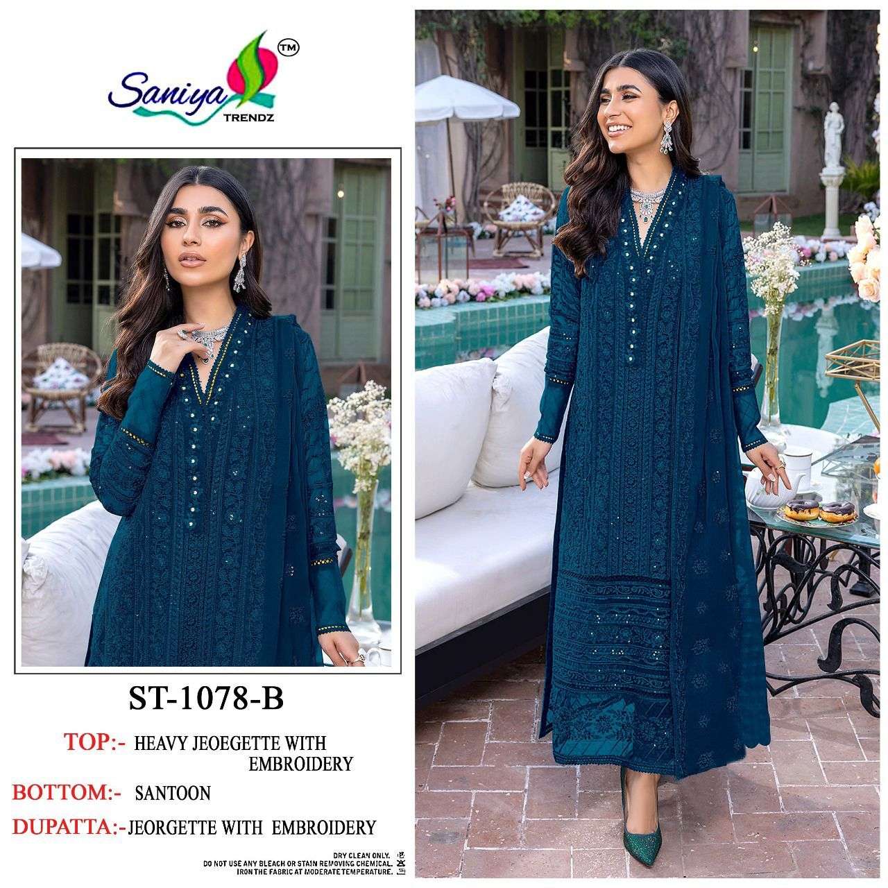 Saniya Trends ST 1078 Colors Designer Pakistani Suit Wholesale Dealer