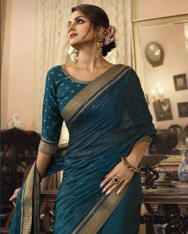 Vinay Fashion Sheesha Glowing Designer party Wear georgette Saree catalog Wholesaler