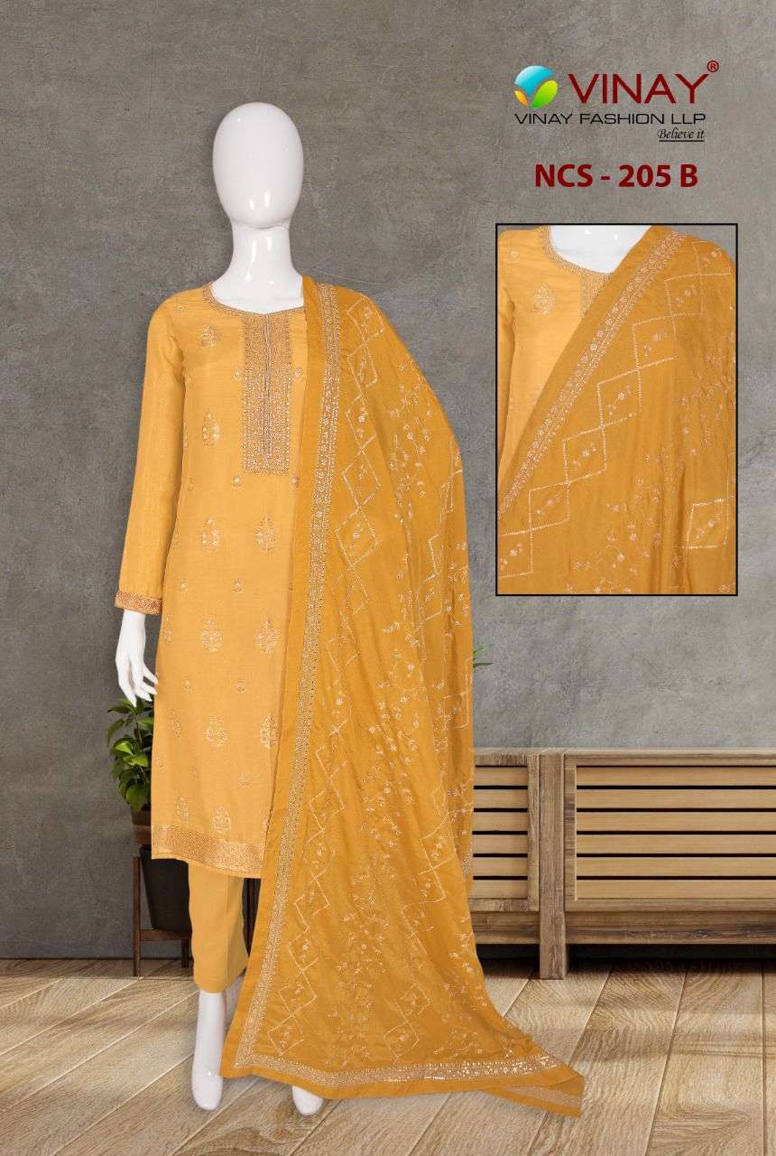 Vinay NCS 205 Fancy Dola jacquard Salwar Suit Catalog Wholesaler