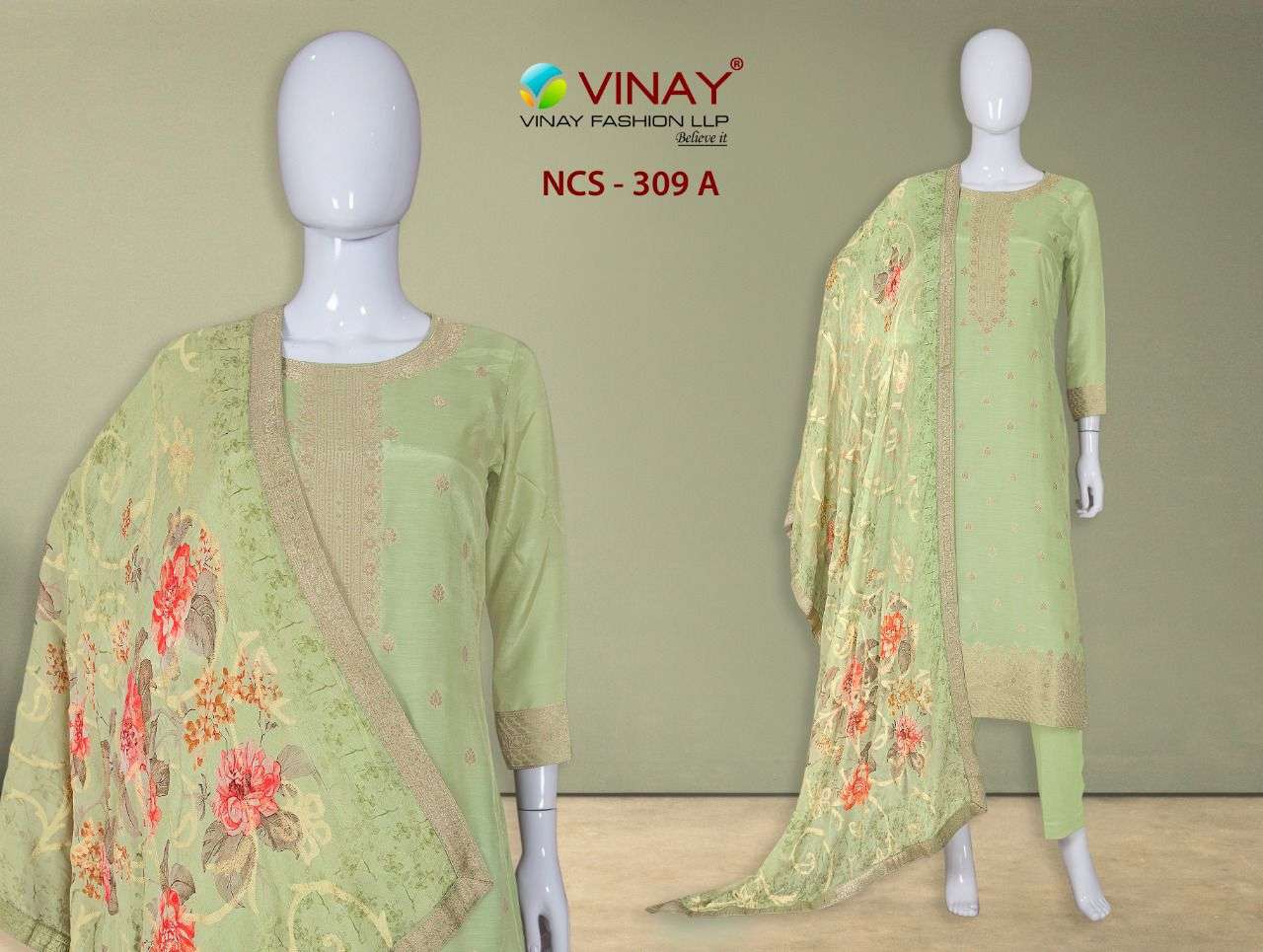 Vinay NCS 309 Fancy Dola jacquard Salwar kameez catalog Wholesaler