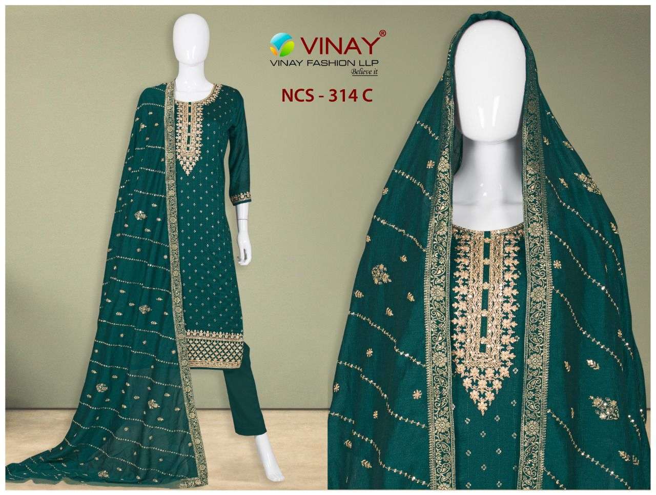 Vinay NCS 314 Fancy Silk Georgette Salwar kameez Catalog Wholesaler