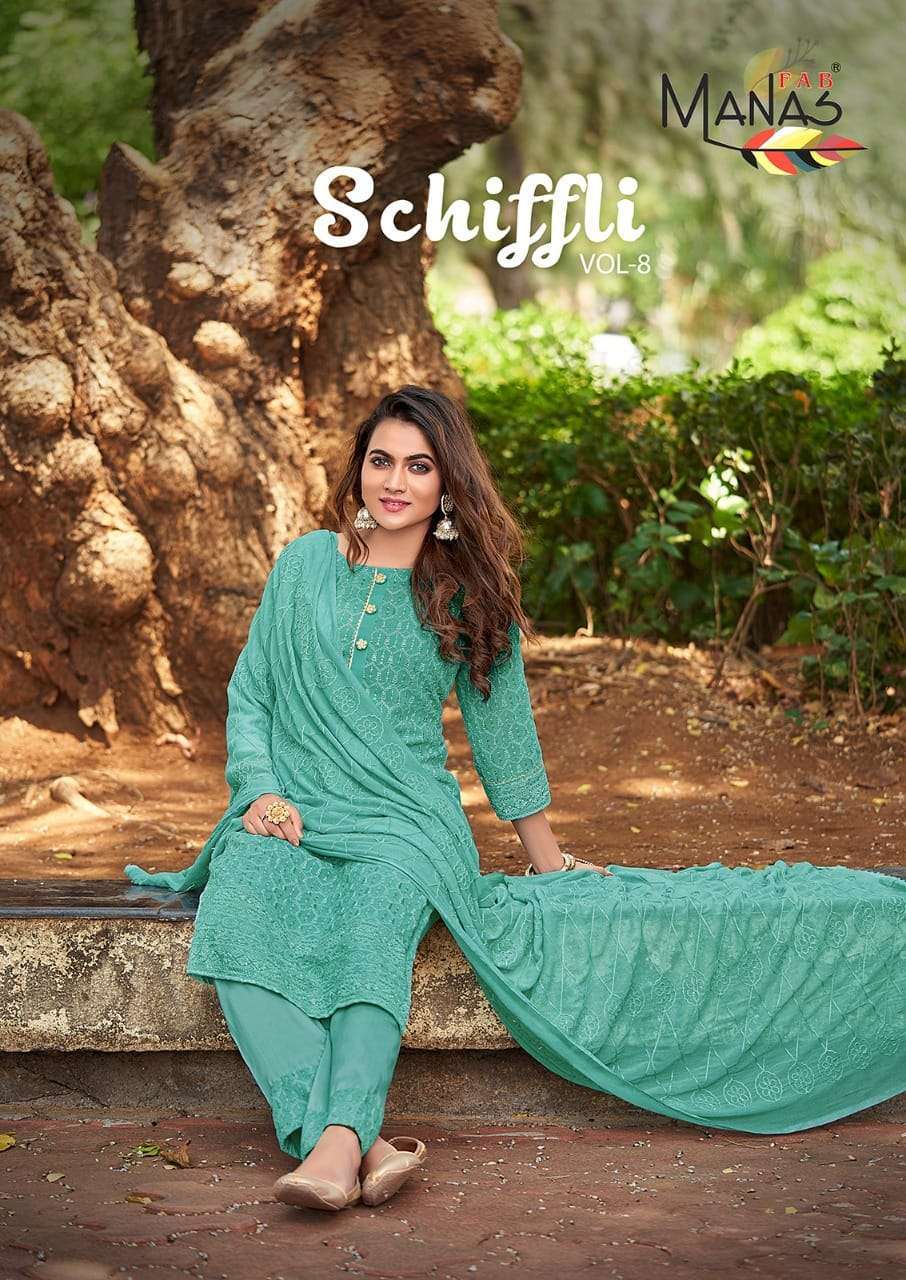 Manas Fab Schiffli Vol 8 Fancy Readymade Schiffli Work Dress New Collection