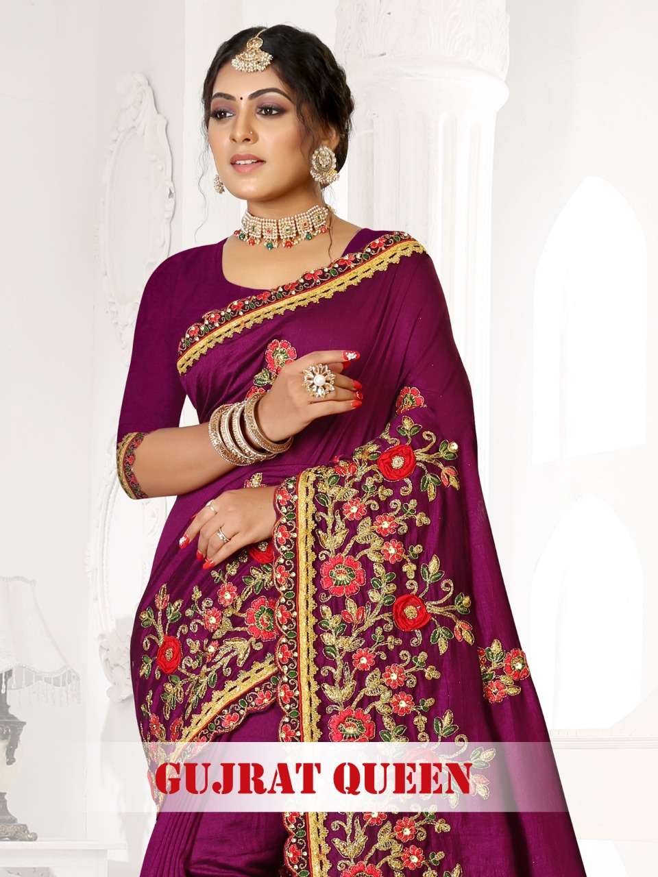 Ronisha Gujrat Queen Fancy Vichitra Silk Saree Catalog Wholesaler