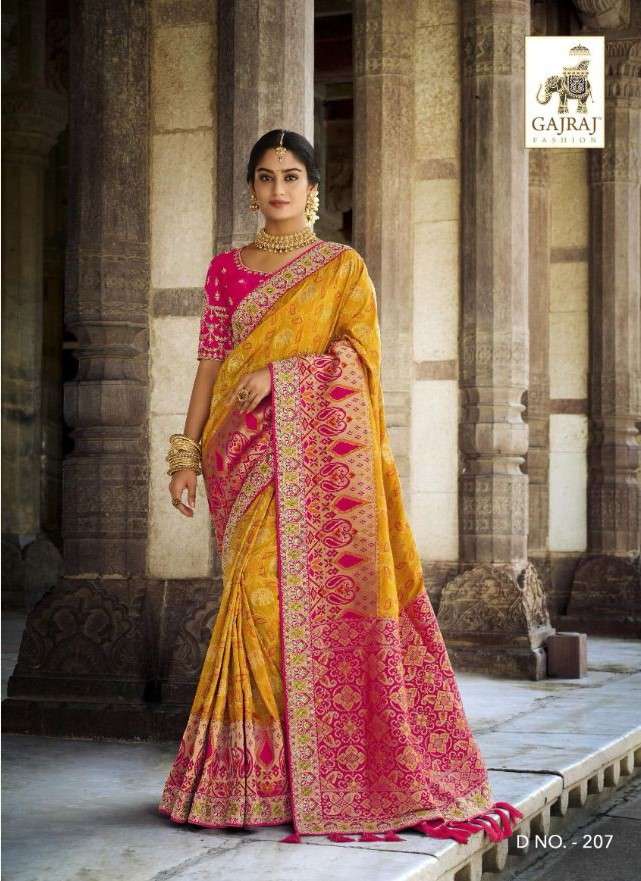 Gajraj 207 to 218 Designer party Wear Silk Saree Catalog Wholesaler