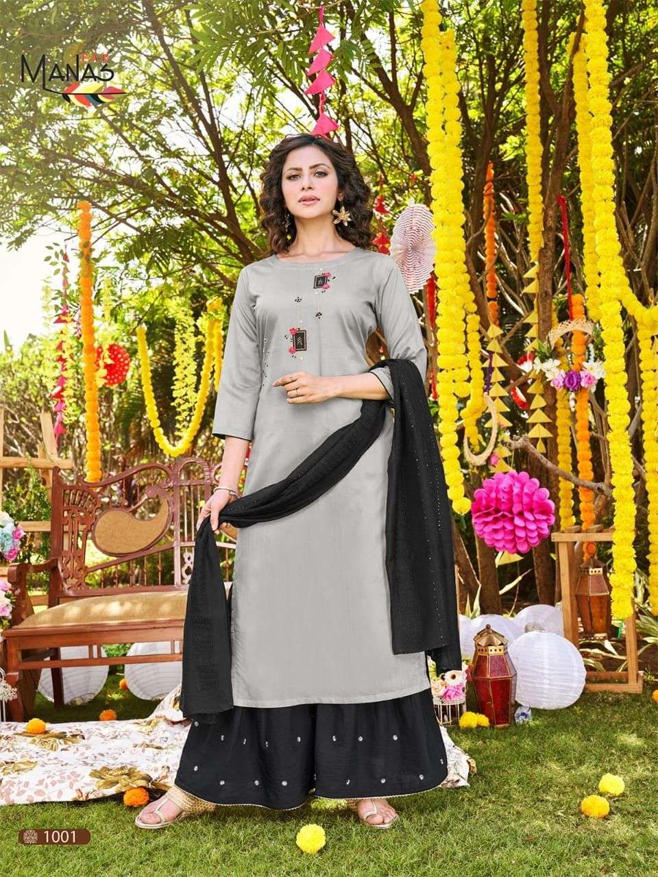 Manas Fab Sitara Fancy Silk Kurti Bottom Dupatta Set new Collection