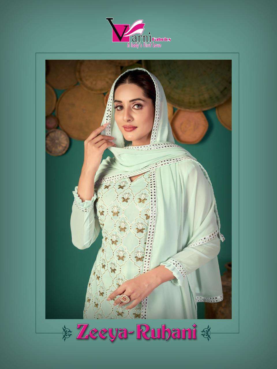 Varni fabrics Zeeya Ruhani Party Wear Salwar Kameez Catalog Wholesaler