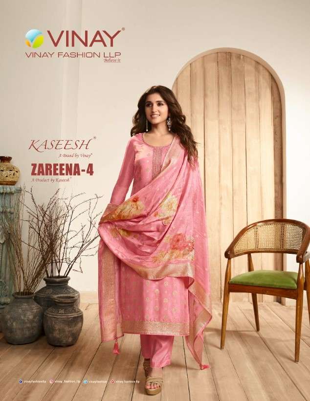 Vinay Fashion Kaseesh Zareena Vol 4 Designer Dola Jacquard salwar Suit Collection