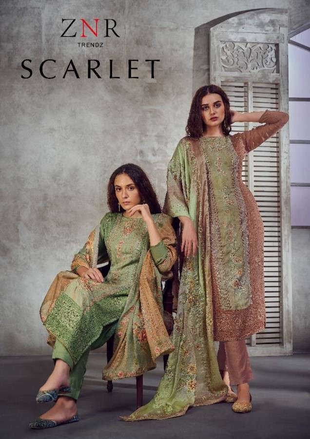 ZNR Trends Scarlet Fancy Muslin Jacquard Salwar kameez catalog supplier