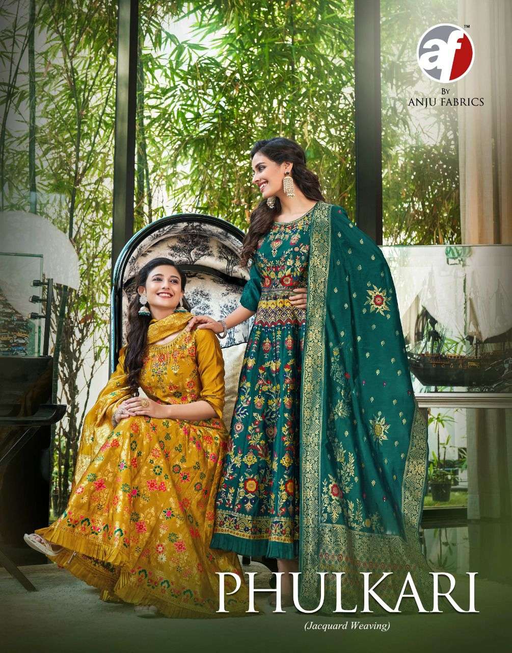 AF Stock Out Phulkari By Anju Fabrics Designer Silk Kurti Gown With Dupatta Sets